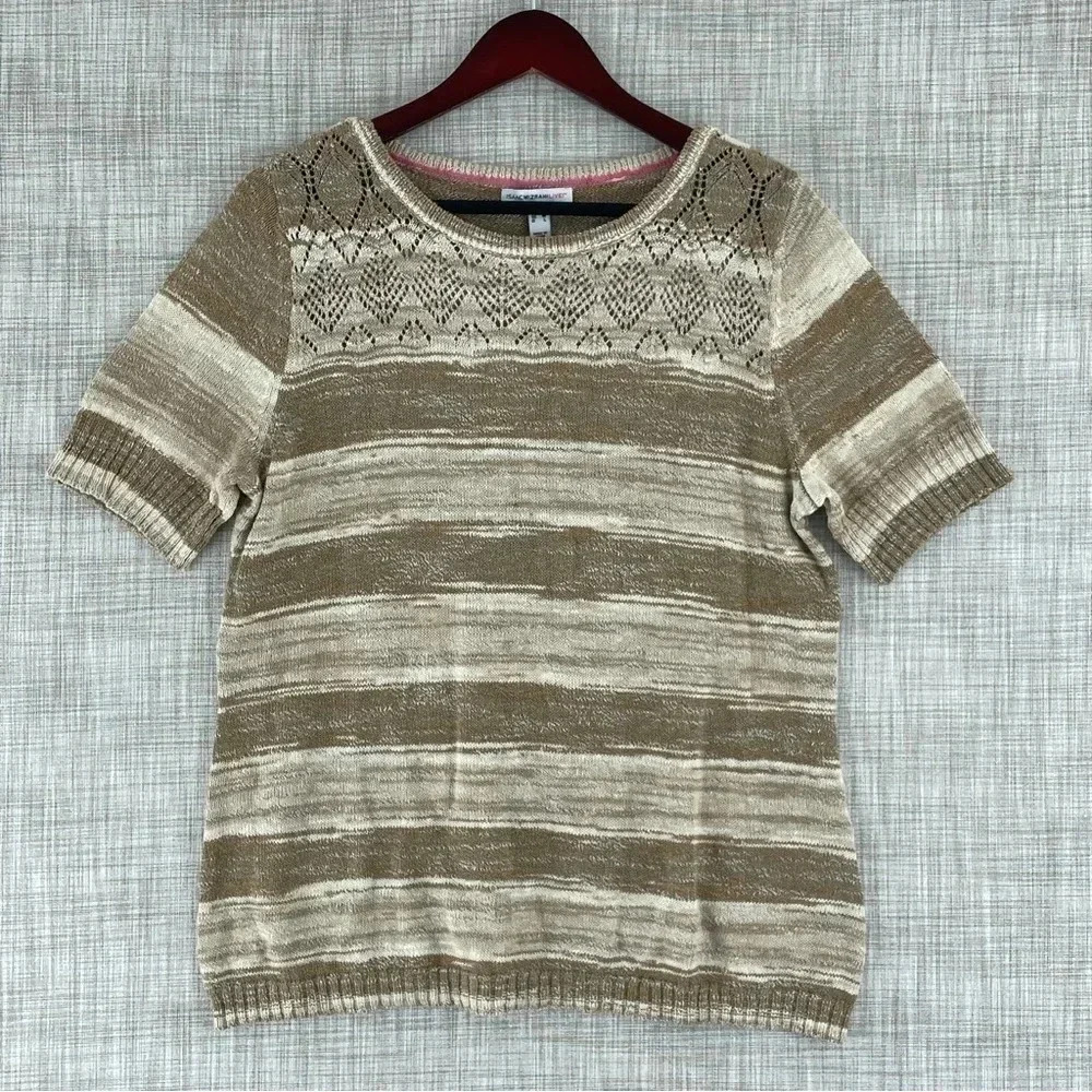 💥 rrIsaac Mizrahi live sweater shirt short sleeve knit M womens 0936